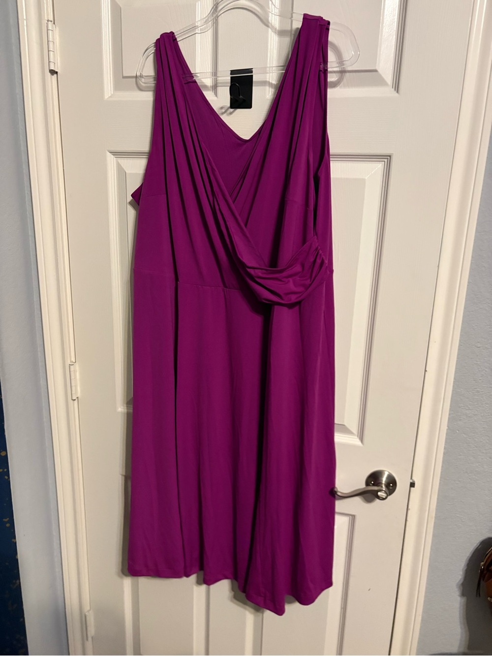221-Roman’s Sleeveless magenta Draped V-Neck Midi Dress